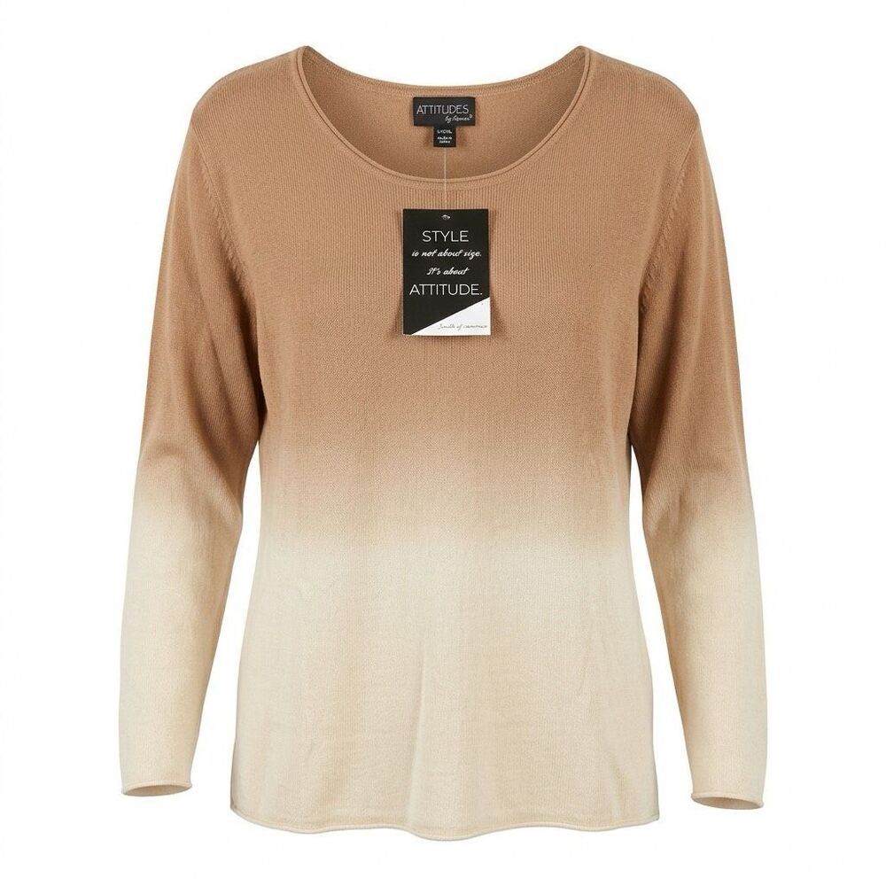 Attitudes Cotton Pullover Crew neck Sweater/Knit  Brown/Beige  Tri Color Sz XL N